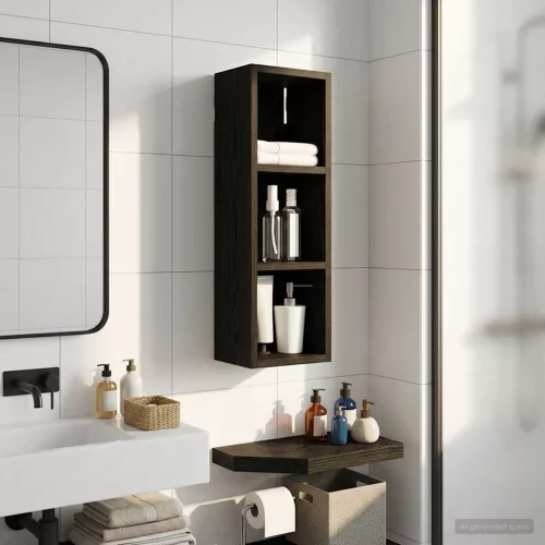  Fürdőszobai faliszekrény Fekete Tölgy 20 x 16 x 62,5 cm