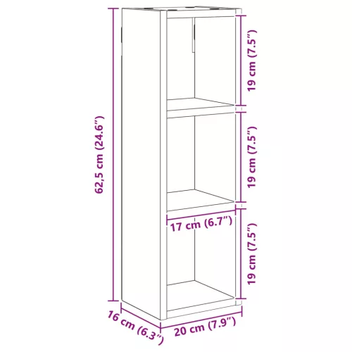  Fürdőszobai faliszekrény Öreg fa 20 x 16 x 62,5 cm Mérnöki fa