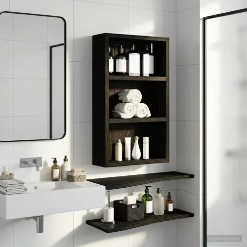  Fürdőszobai faliszekrény polcokkal Fekete Tölgy 30 x 10 x 50 cm