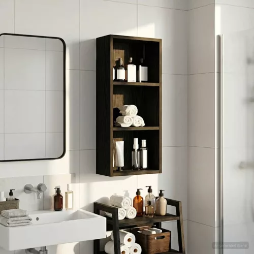  Fürdőszobai faliszekrény polcokkal Fekete Tölgy 30 x 14 x 70 cm
