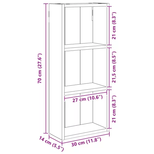  Fürdőszobai faliszekrény Művészi tölgy 30 x 14 x 70 cm