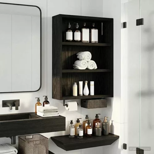  Fürdőszobai faliszekrény polcokkal Fekete Tölgy 40 x 10 x 50 cm