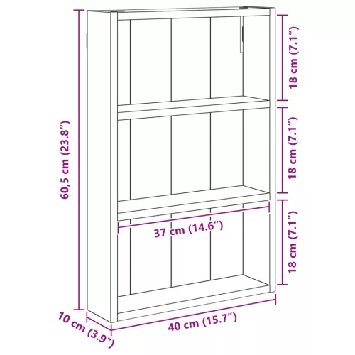  Fürdőszobai faliszekrény Öreg fa 40 x 10 x 60,5 cm Mérnöki fa