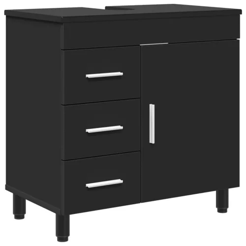  Fürdőszobai pult mosdóval Fekete 60 x 35 x 60 cm Mérnöki fa