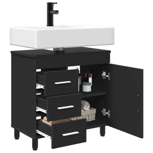  Fürdőszobai pult mosdóval Fekete 60 x 35 x 60 cm Mérnöki fa