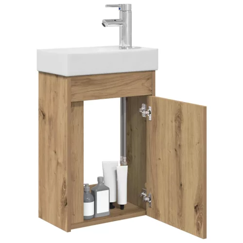  Fürdőszobai mosdó szekrény mosdóval Kézműves tölgy Mérnöki fa