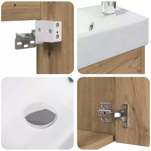  Fürdőszobai mosdó szekrény mosdóval Kézműves tölgy Mérnöki fa