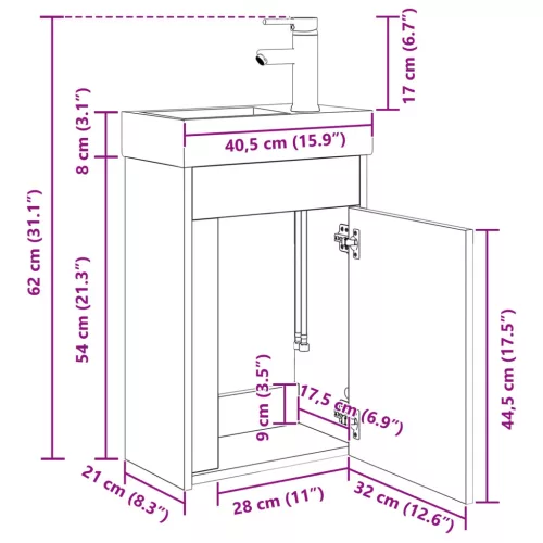  Fürdőszobai mosdó szekrény mosdóval Kézműves tölgy Mérnöki fa