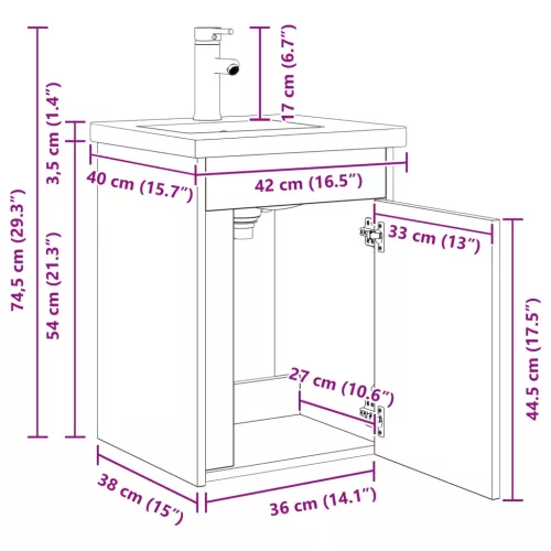  Fürdőszoba szekrény csapteleppel Fehér 42 x 40 x 74,5 cm