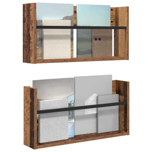  Magazin állvány polcokkal 2 pcs Öreg fa 60 x 12 x 30 cm Faanyag
