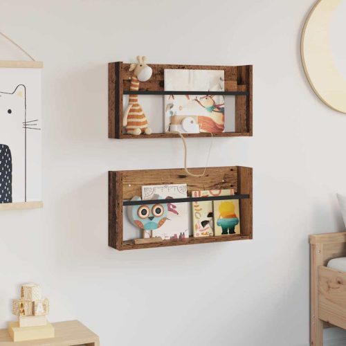  Magazin állvány polcokkal 2 pcs Öreg fa 60 x 12 x 30 cm Faanyag