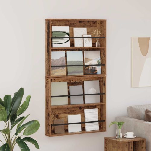  Magazin állvány polcokkal 2 pcs Öreg fa 80 x 12 x 70 cm Faanyag