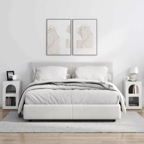  Éjjeli asztal 2 pcs Magas Fényű Fehér 29.5 x 35 x 50 cm Faanyag
