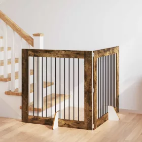    Kutyakerítés állványokkal 2 pcs Füstös Tölgy 100 x 100 cm