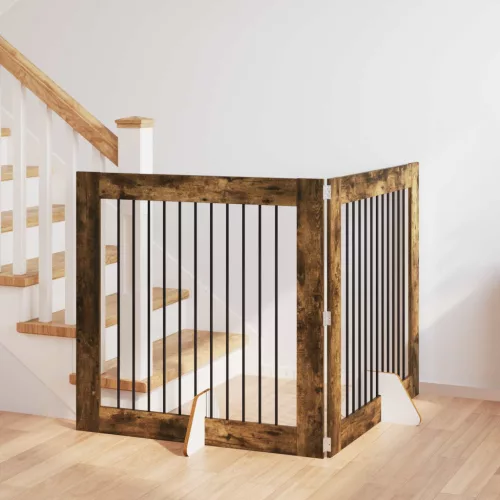  Kutyakerítés állványokkal 2 pcs Füstös Tölgy 100 x 100 cm