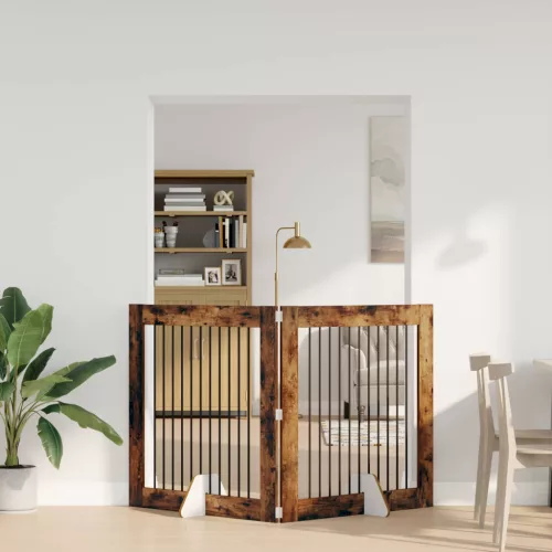  Kutyakerítés állványokkal 2 pcs Füstös Tölgy 100 x 100 cm