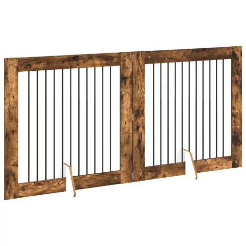  Kutyakerítés állványokkal 2 pcs Füstös Tölgy 100 x 100 cm