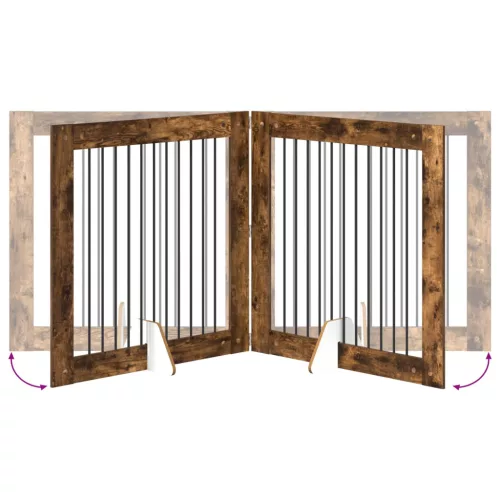  Kutyakerítés állványokkal 2 pcs Füstös Tölgy 100 x 100 cm