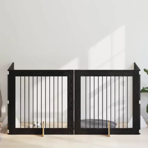  Kutyakerítés állványokkal 4 pcs Fekete Tölgy 100 x 100 cm