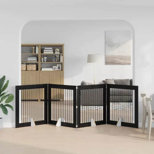  Kutyakerítés állványokkal 4 pcs Fekete Tölgy 100 x 100 cm