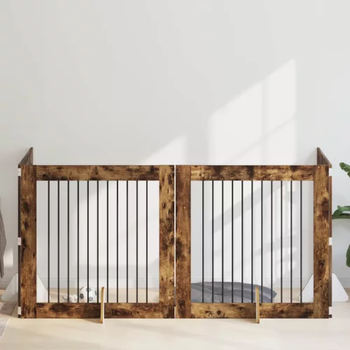  Kutyakerítés állványokkal 4 pcs Füstös Tölgy 100 x 100 cm