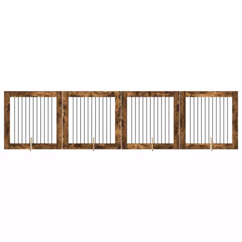  Kutyakerítés állványokkal 4 pcs Füstös Tölgy 100 x 100 cm