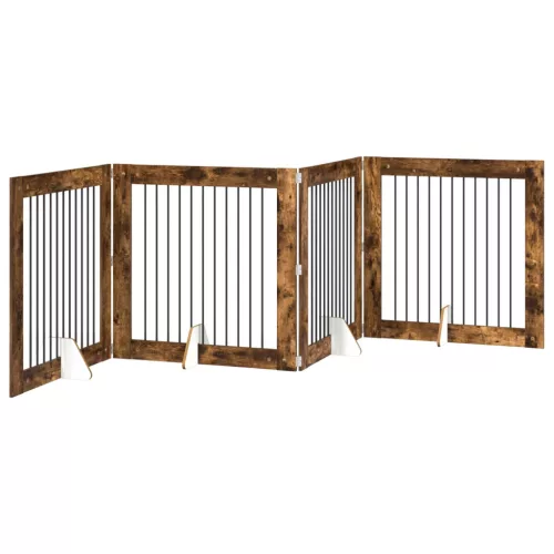  Kutyakerítés állványokkal 4 pcs Füstös Tölgy 100 x 100 cm