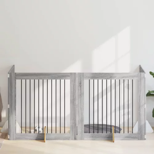  Kutyakerítés állványokkal 4 pcs Szürke Sonoma 100 x 100 cm
