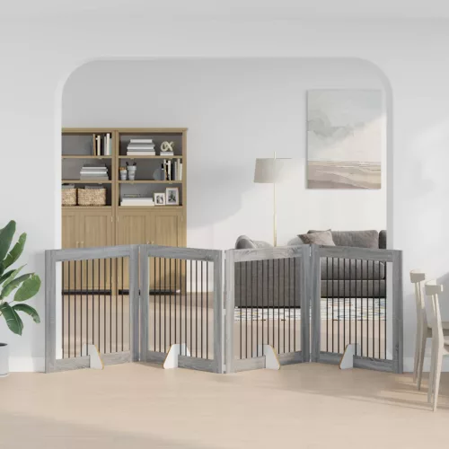  Kutyakerítés állványokkal 4 pcs Szürke Sonoma 100 x 100 cm
