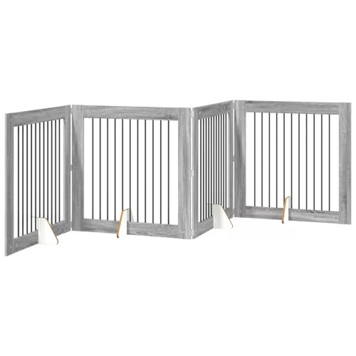  Kutyakerítés állványokkal 4 pcs Szürke Sonoma 100 x 100 cm