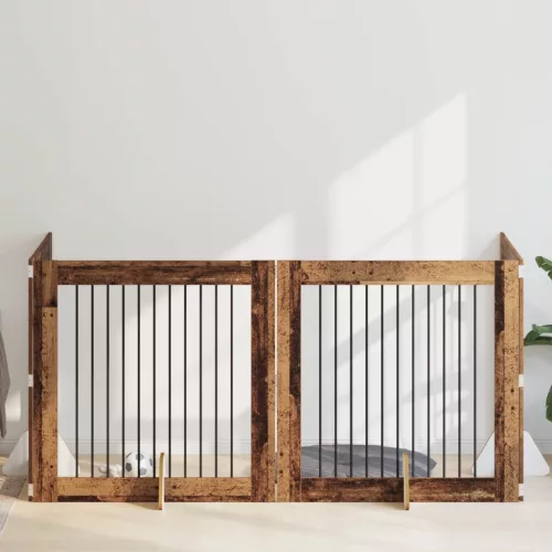  Kutyakerítés állványokkal 4 pcs Antik Fa 100 x 100 cm