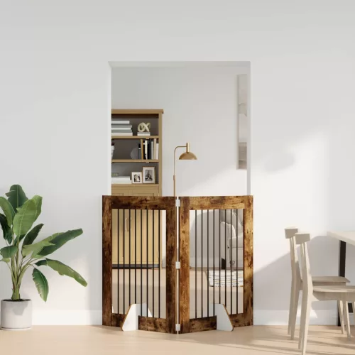  Kutyakerítés állványokkal 2 pcs Füstös Tölgy 80 x 100 cm
