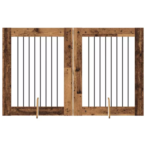  Kutyakerítés állványokkal 2 pcs Antik Fa 80 x 100 cm Szerelt Fa
