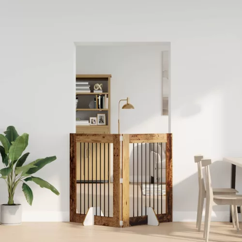  Kutyakerítés állványokkal 2 pcs Antik Fa 80 x 100 cm Szerelt Fa