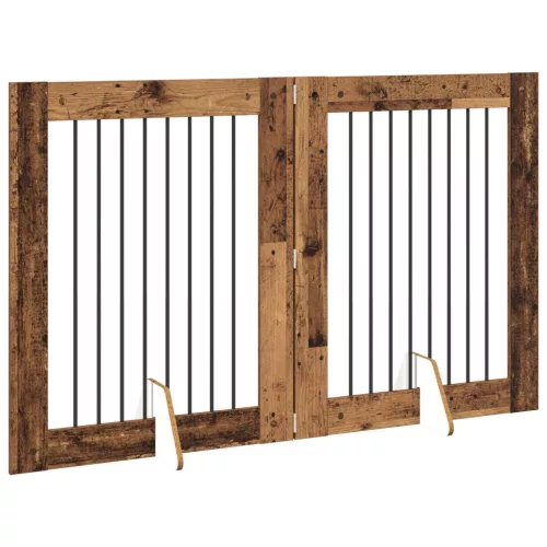  Kutyakerítés állványokkal 2 pcs Antik Fa 80 x 100 cm Szerelt Fa