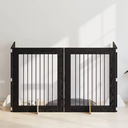  Kutyakerítés állványokkal 4 pcs Fekete Tölgy 80 x 100 cm