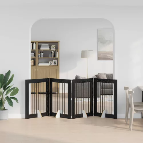  Kutyakerítés állványokkal 4 pcs Fekete Tölgy 80 x 100 cm