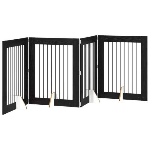  Kutyakerítés állványokkal 4 pcs Fekete Tölgy 80 x 100 cm