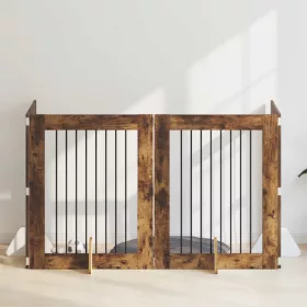    Kutyakerítés állványokkal 4 pcs Füstös Tölgy 80 x 100 cm