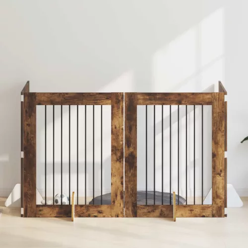  Kutyakerítés állványokkal 4 pcs Füstös Tölgy 80 x 100 cm