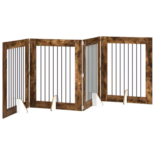  Kutyakerítés állványokkal 4 pcs Füstös Tölgy 80 x 100 cm