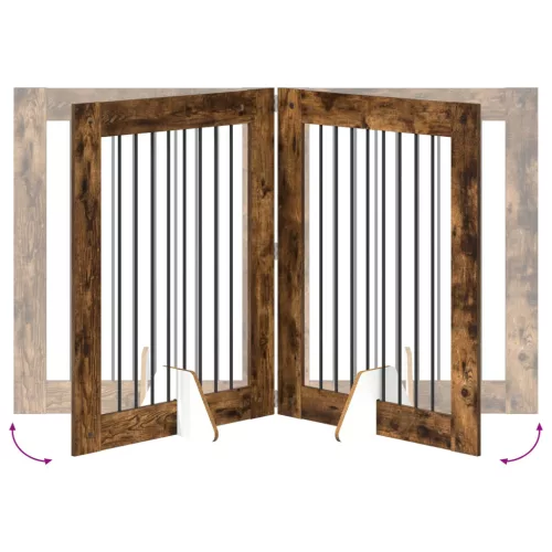  Kutyakerítés állványokkal 4 pcs Füstös Tölgy 80 x 100 cm