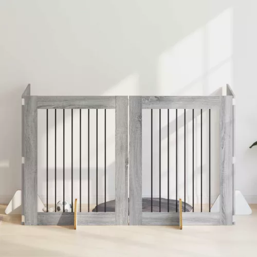  Kutyakerítés állványokkal 4 pcs Szürke Sonoma 80 x 100 cm