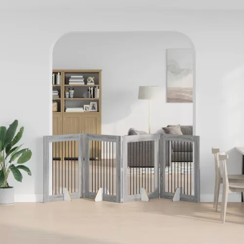  Kutyakerítés állványokkal 4 pcs Szürke Sonoma 80 x 100 cm