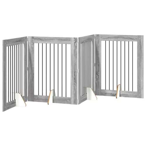  Kutyakerítés állványokkal 4 pcs Szürke Sonoma 80 x 100 cm