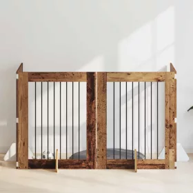    Kutyakerítés állványokkal 4 pcs Antik Fa 80 x 100 cm Szerelt Fa