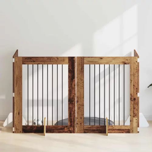  Kutyakerítés állványokkal 4 pcs Antik Fa 80 x 100 cm Szerelt Fa