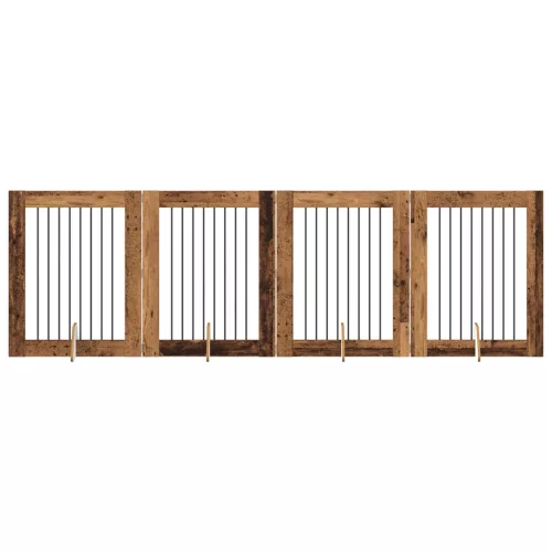  Kutyakerítés állványokkal 4 pcs Antik Fa 80 x 100 cm Szerelt Fa
