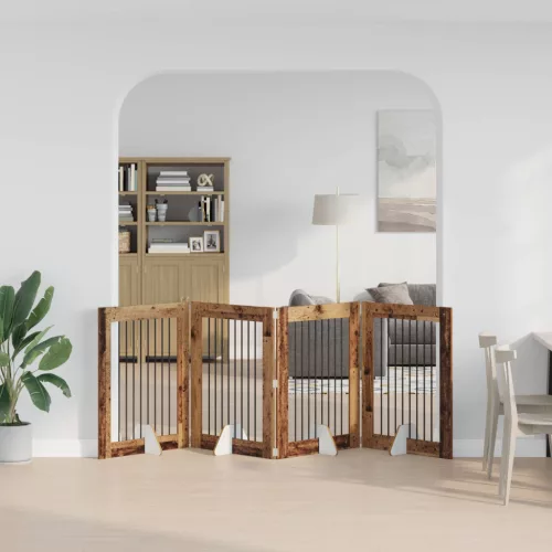  Kutyakerítés állványokkal 4 pcs Antik Fa 80 x 100 cm Szerelt Fa