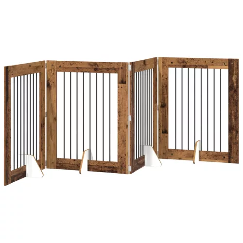  Kutyakerítés állványokkal 4 pcs Antik Fa 80 x 100 cm Szerelt Fa